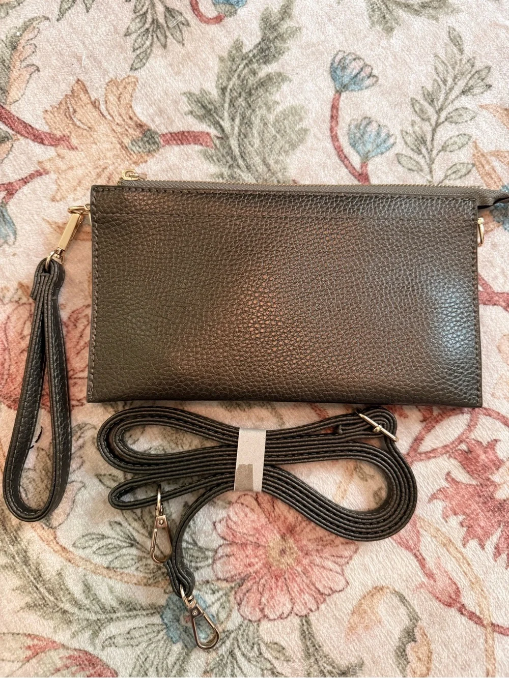 Convertible Wristlet & Crossbody Bag | Brown Pebbled Faux Leather Clutch NWT